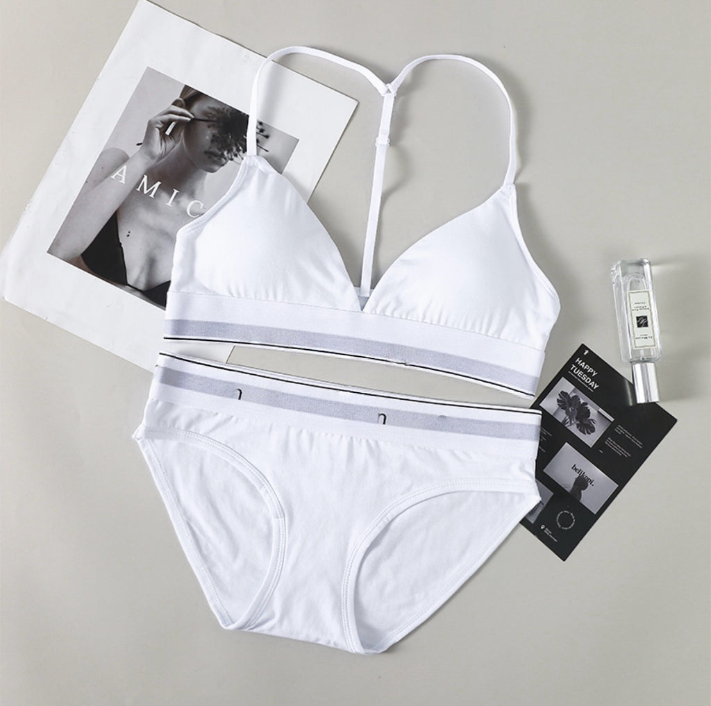 Modern Cotton Thin Strap / Y-Back Triangle Bralette Set
