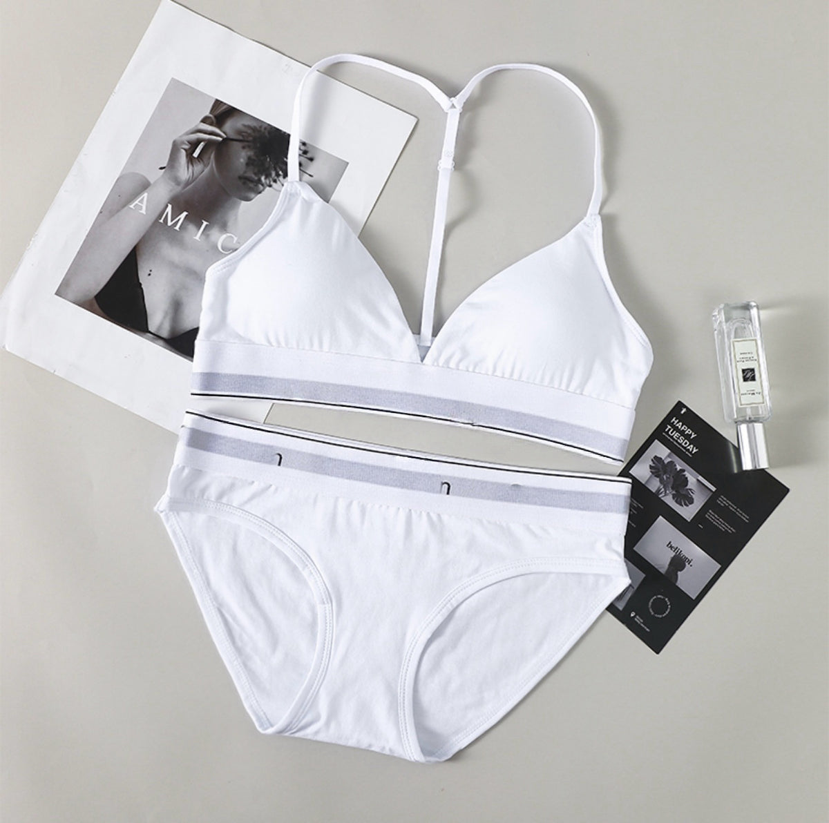 Modern Cotton Thin Strap / Y-Back Triangle Bralette Set